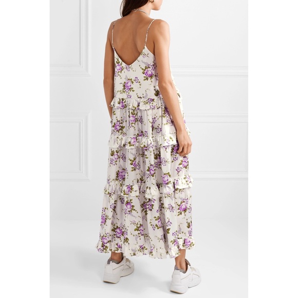 Les Rêveries ruffle tiered floral silk maxi dress - Picture 3 of 4